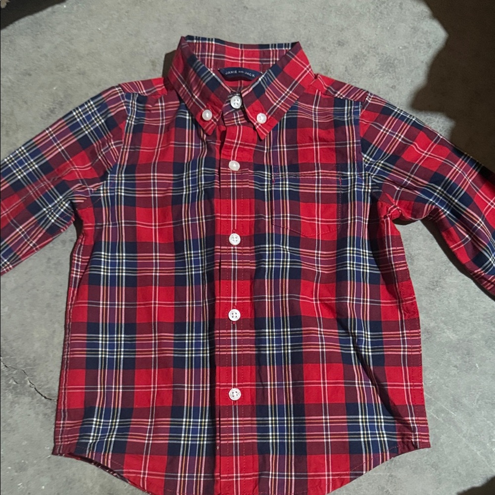 Janie and Jack Red and Blue Plaid Casual Shirt